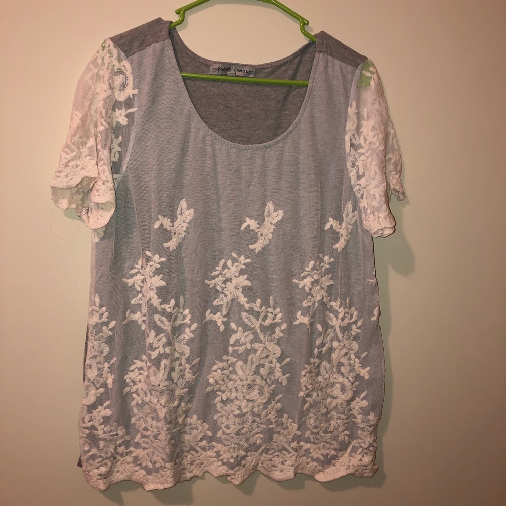 Gray lace front shirt